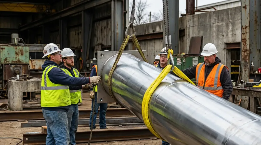 подъём металлической колонны